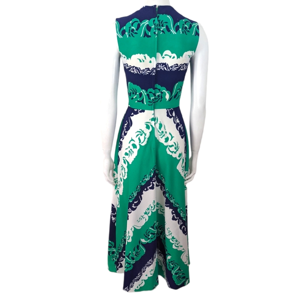 Vintage 70s 1970s Maxi Dress Mod Womens Small Green Blue Sleeveless V Ne… - Picture 8 of 13